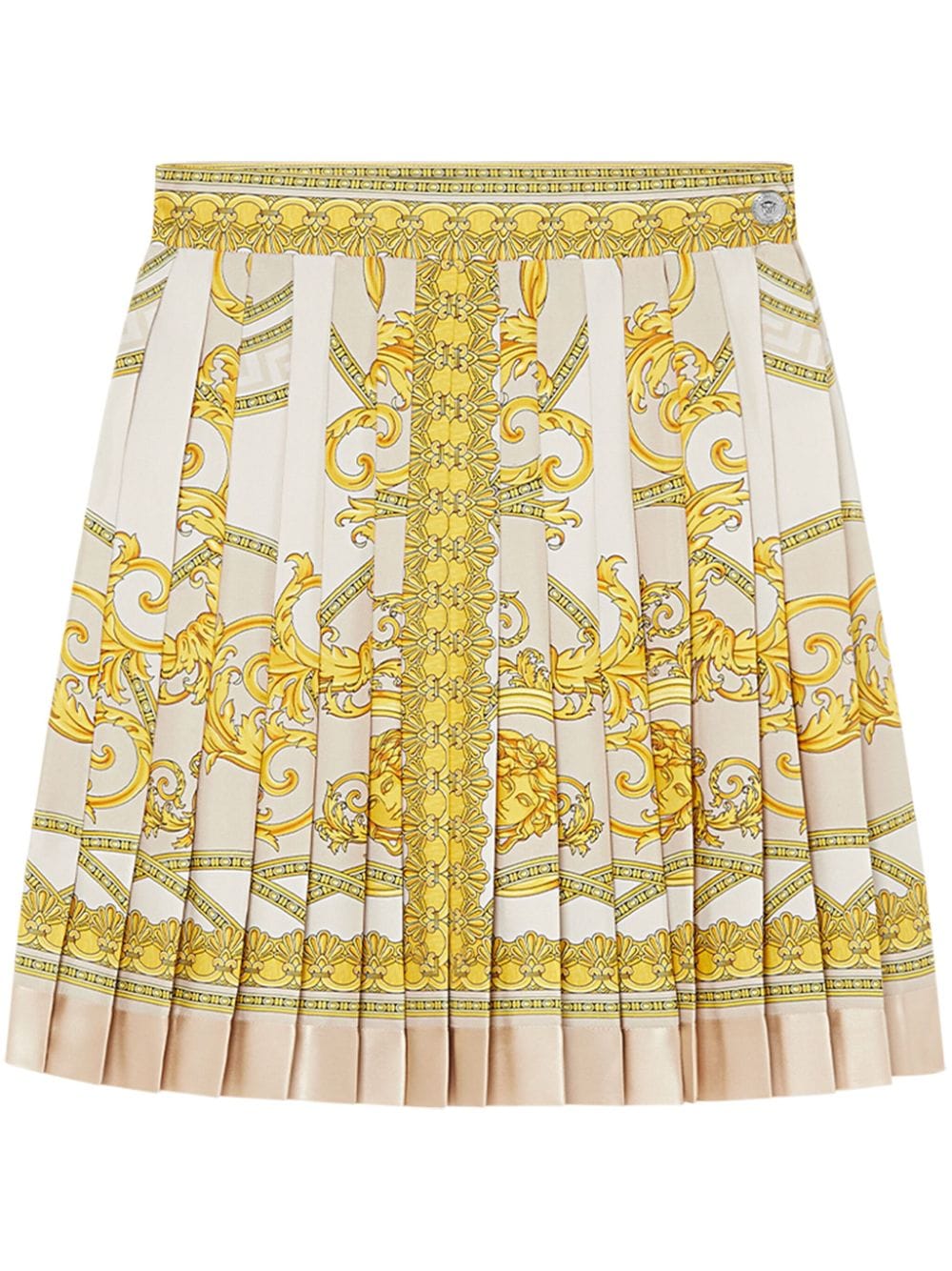 Barocco print silk pleated mini skirt