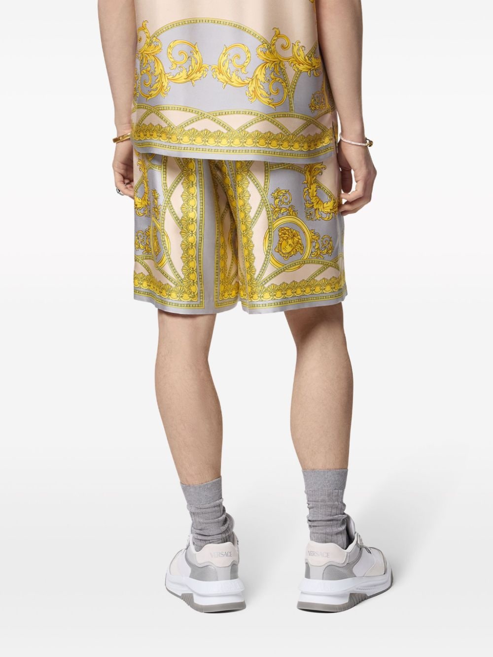 Barocco print silk shorts