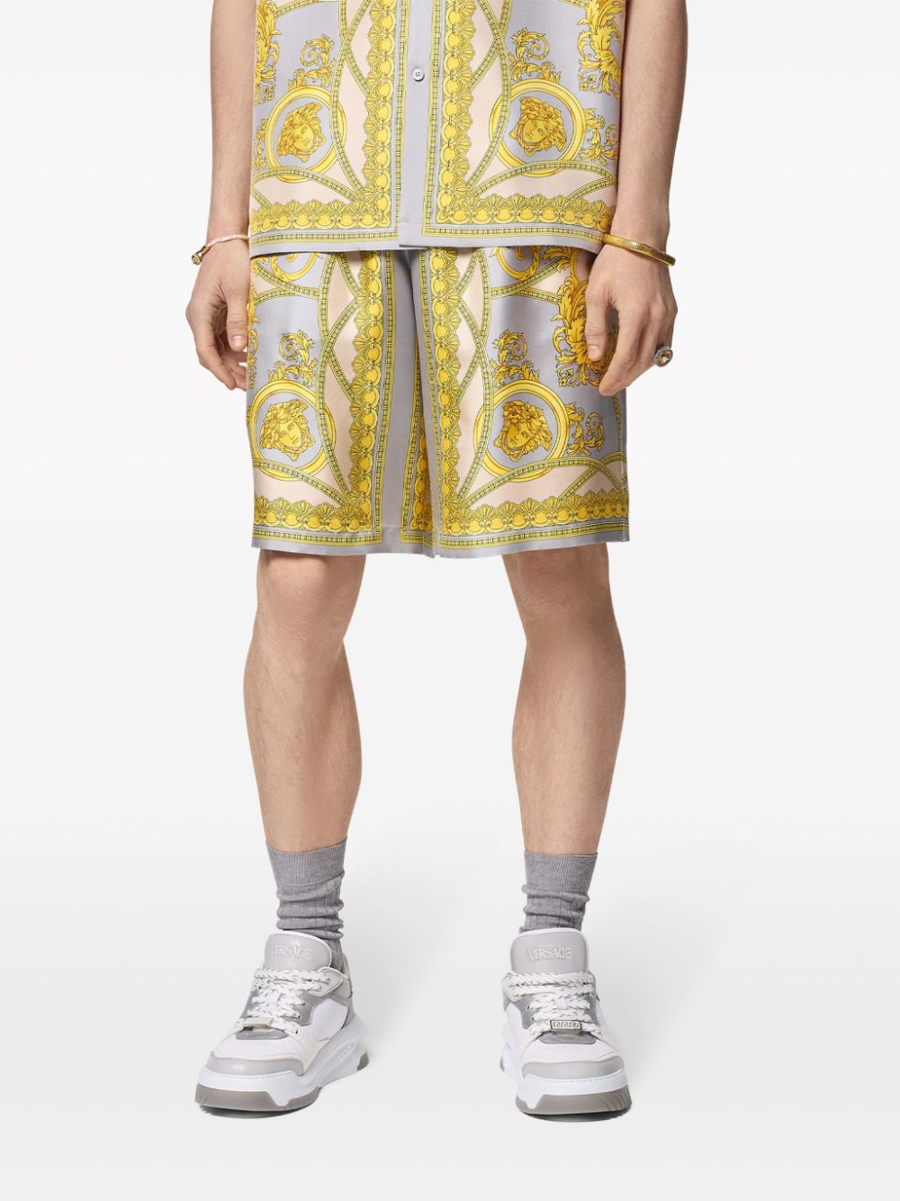 Barocco print silk shorts