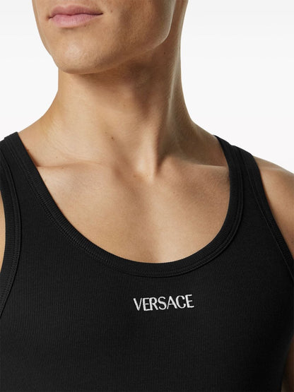 Logo ribbed cotton tank top