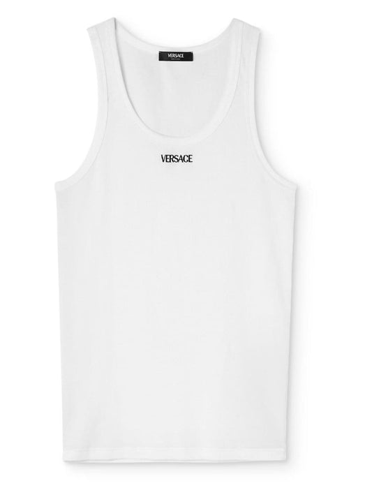 Logo ribbed cotton tank top