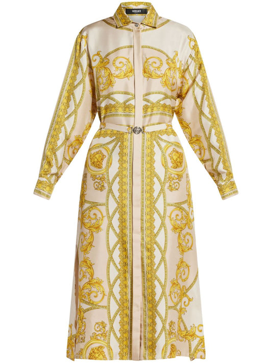 Barocco print silk shirt dress