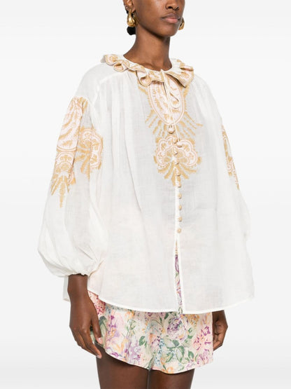 Embroidered ramie blouse