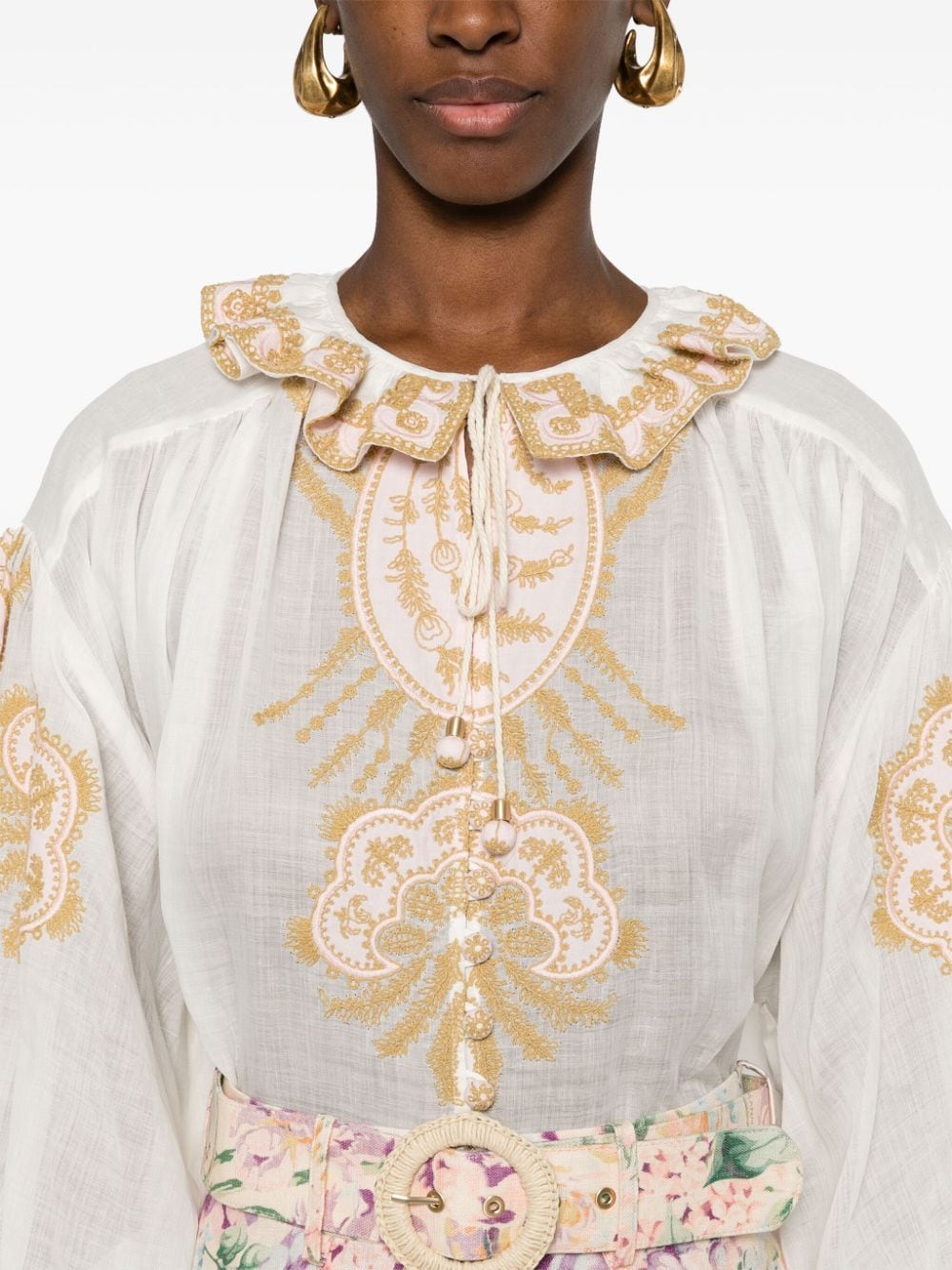 Embroidered ramie blouse