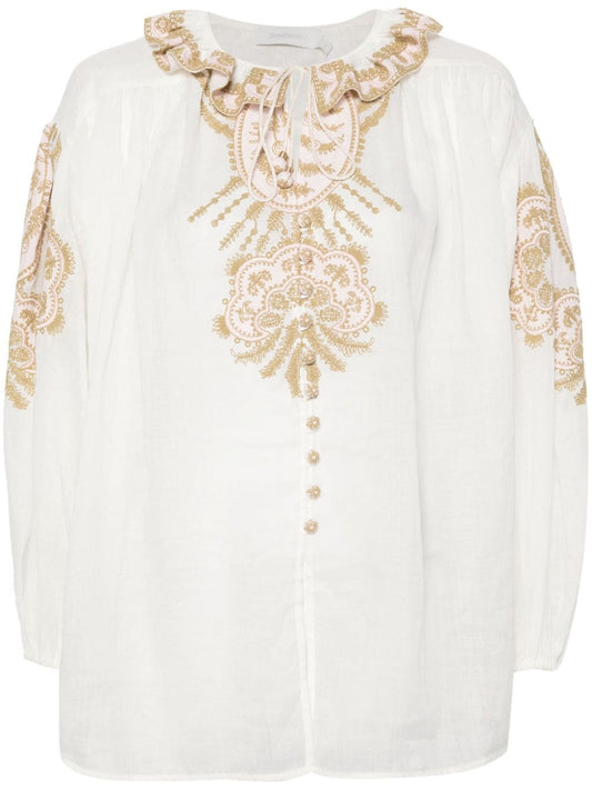 Embroidered ramie blouse