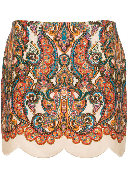 Paisley print linen mini skirt