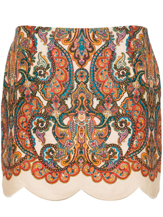 Paisley print linen mini skirt