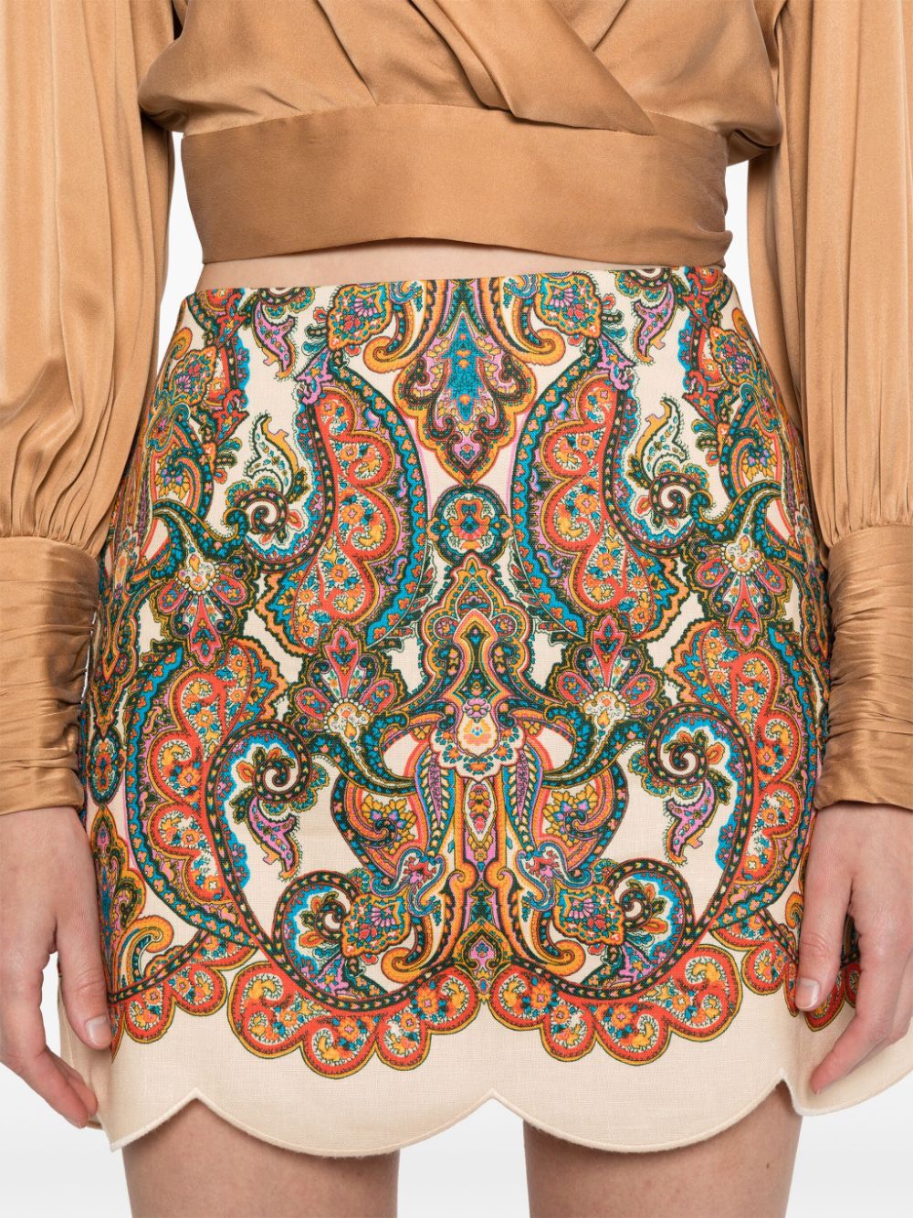 Paisley print linen mini skirt