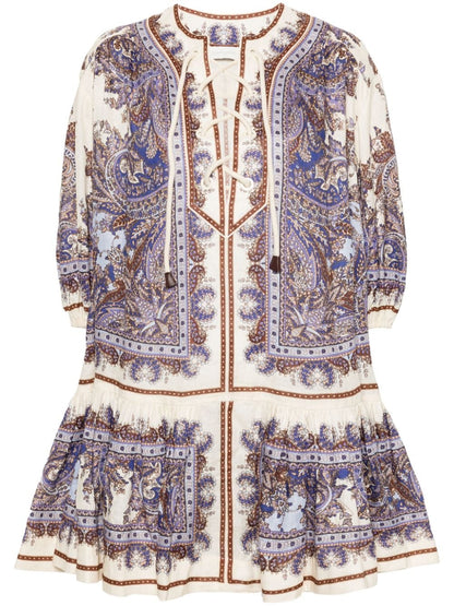 Paisley print linen mini dress