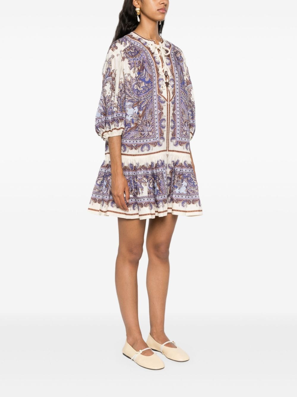 Paisley print linen mini dress