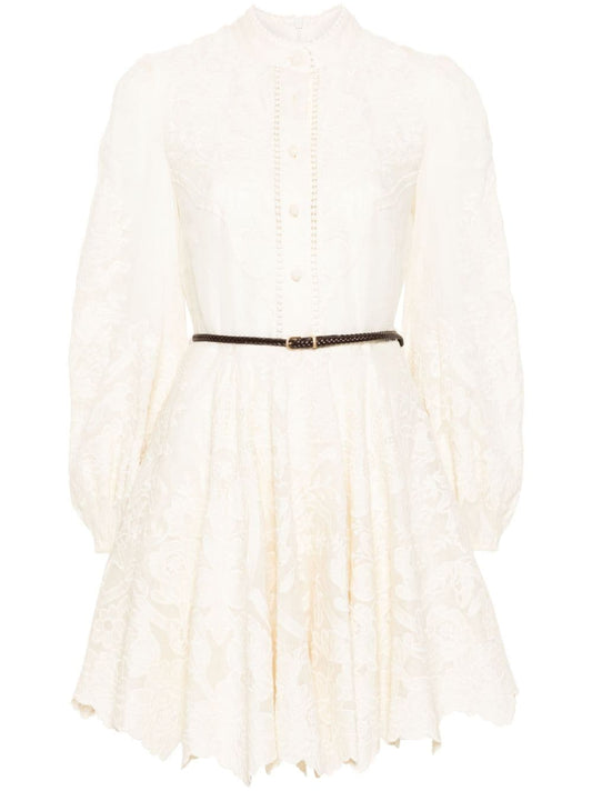 Embroidered linen mini dress