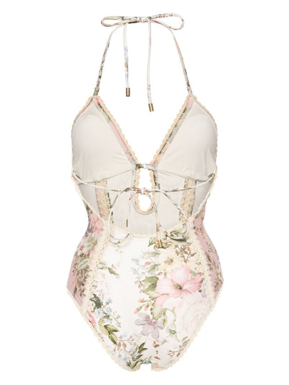 Floral print one-piece swimsuit