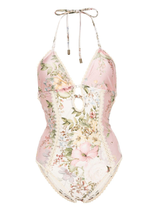 Floral print one-piece swimsuit