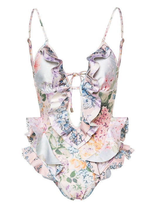 Floral print one-piece swimsuit