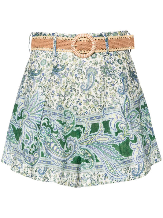 Paisley print linen shorts