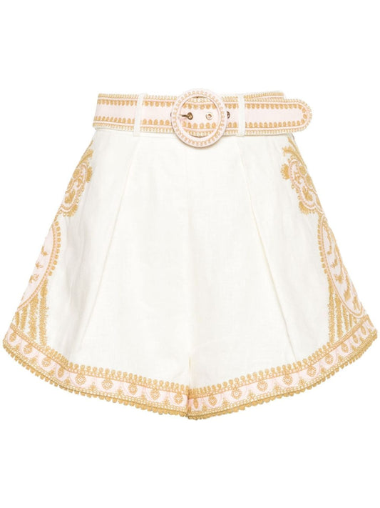 Embroidered linen shorts