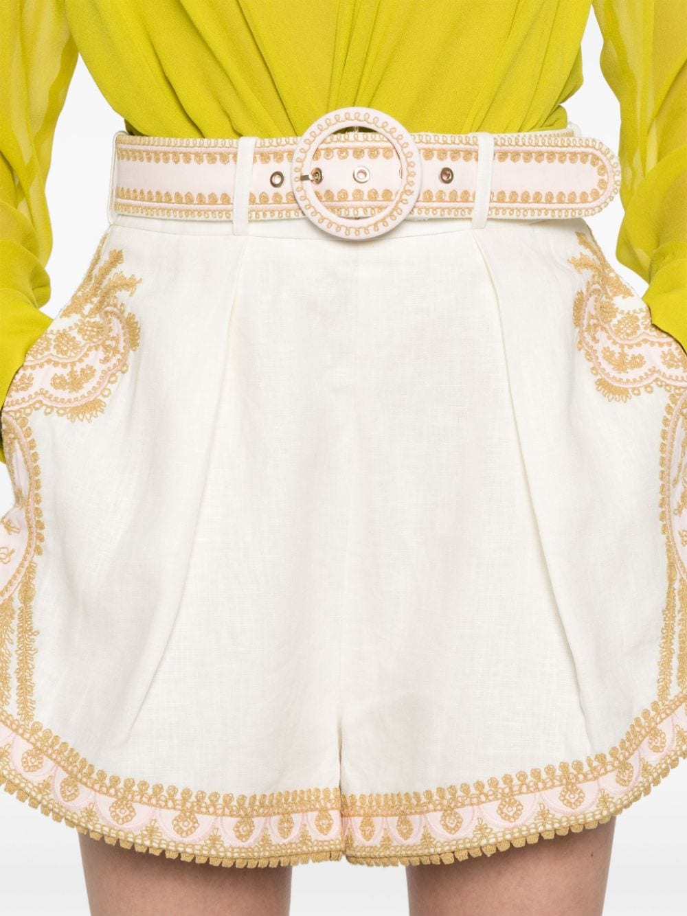 Embroidered linen shorts