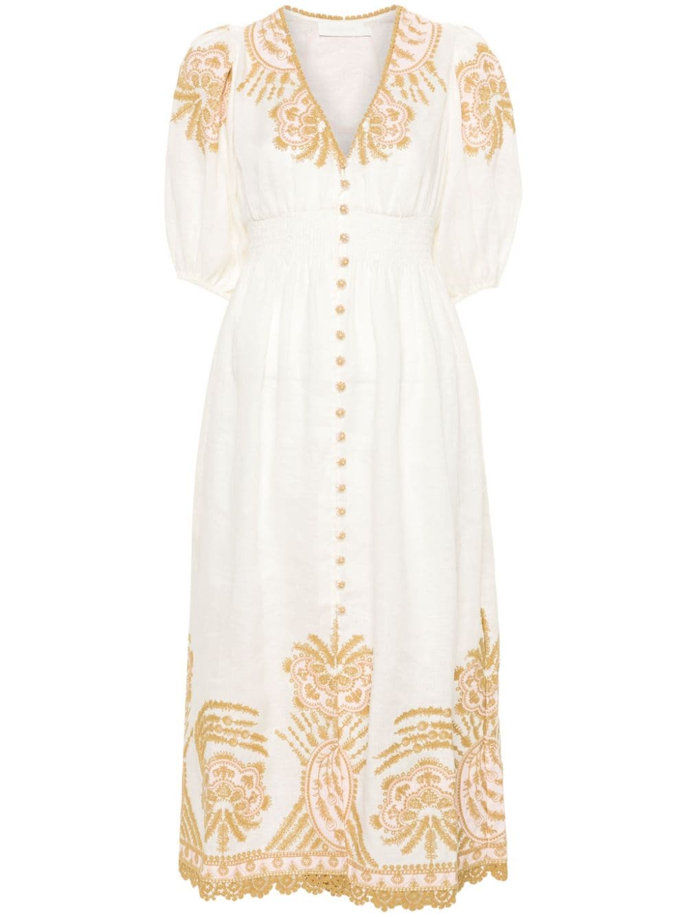 Embroidered linen midi dress