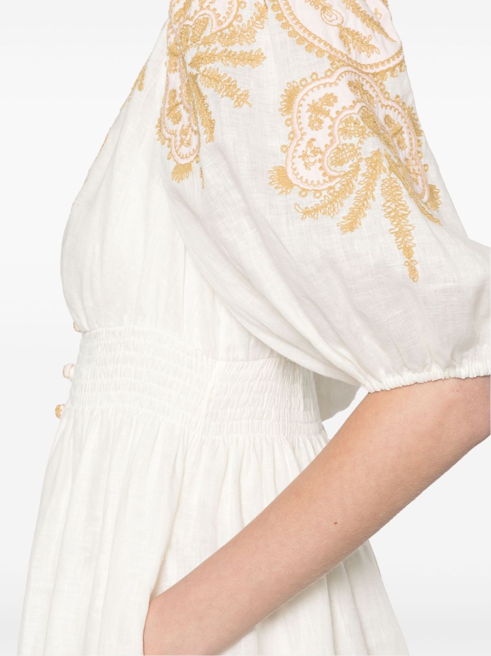 Embroidered linen midi dress