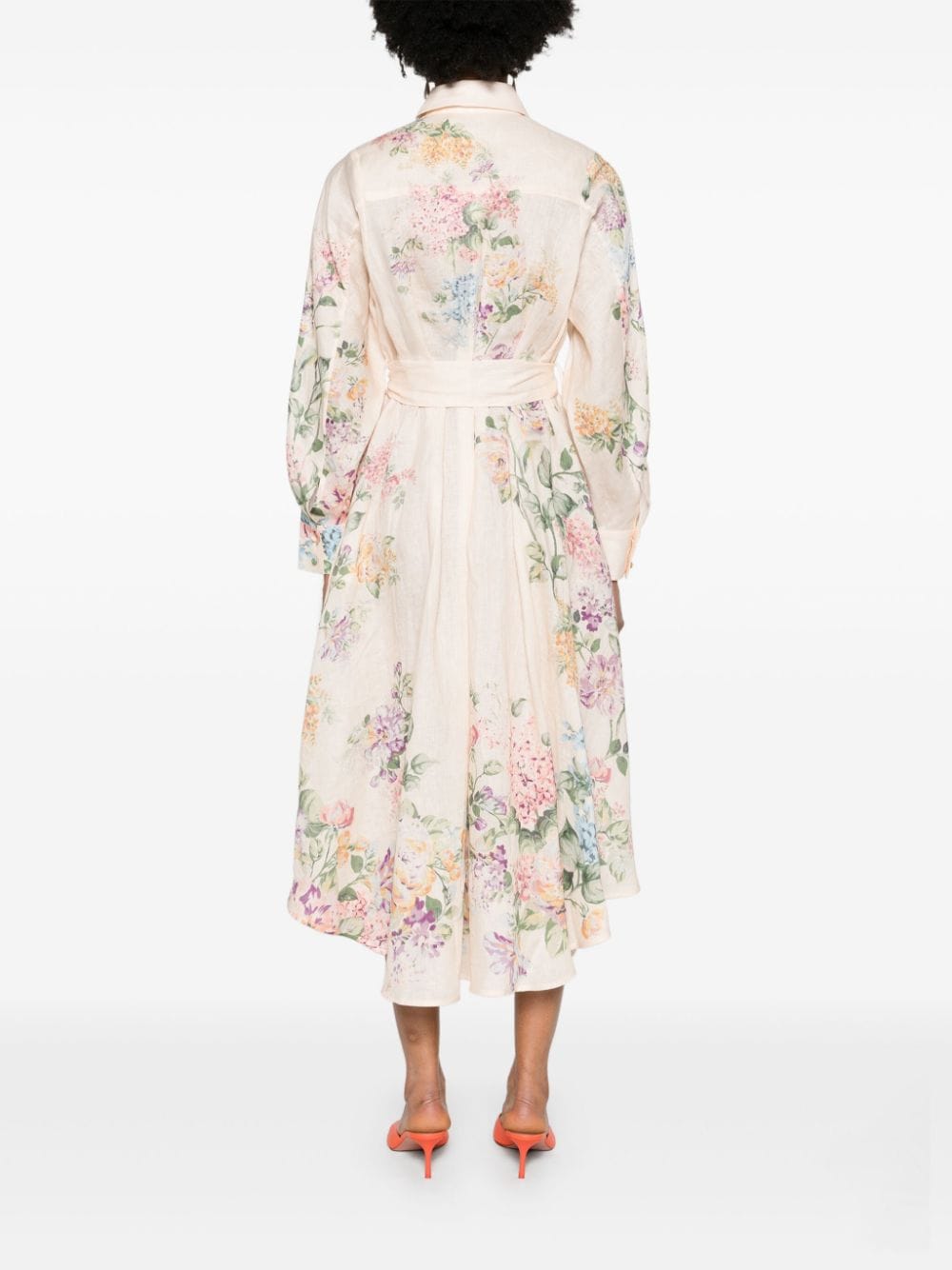 Floral print linen shirt dress