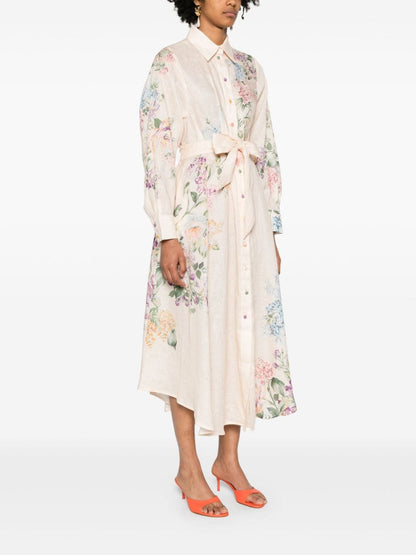 Floral print linen shirt dress