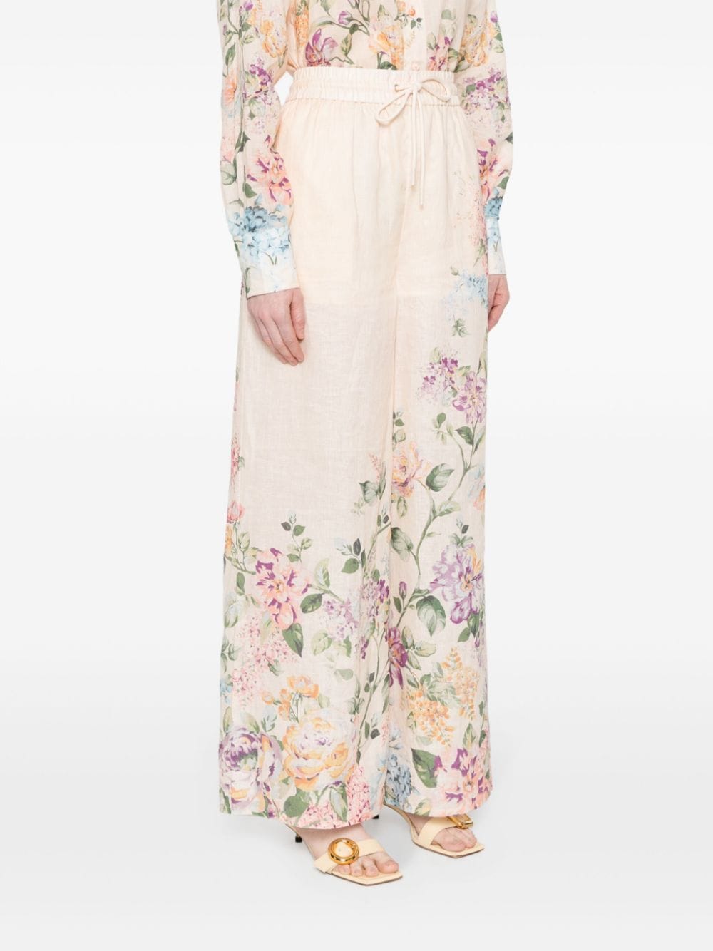 Floral print linen trousers