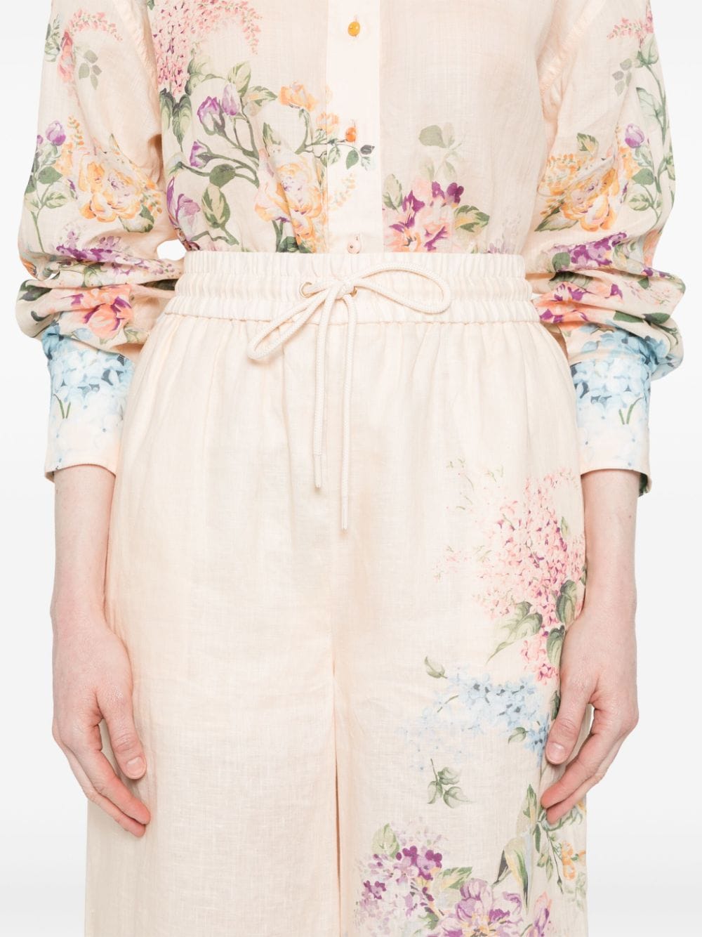 Floral print linen trousers