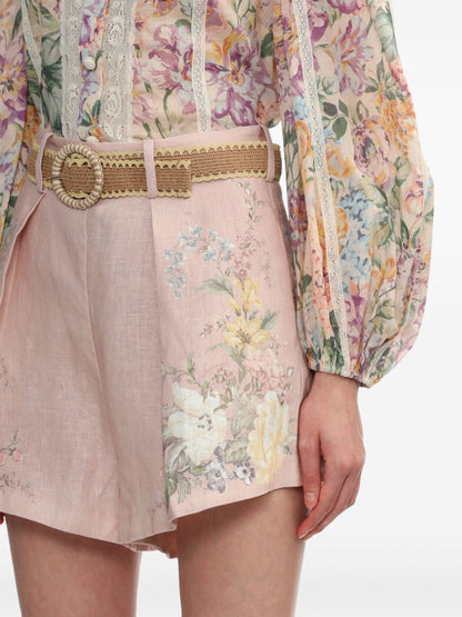 Floral print linen shorts