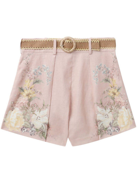 Floral print linen shorts