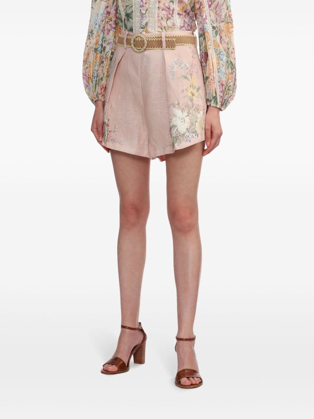 Floral print linen shorts