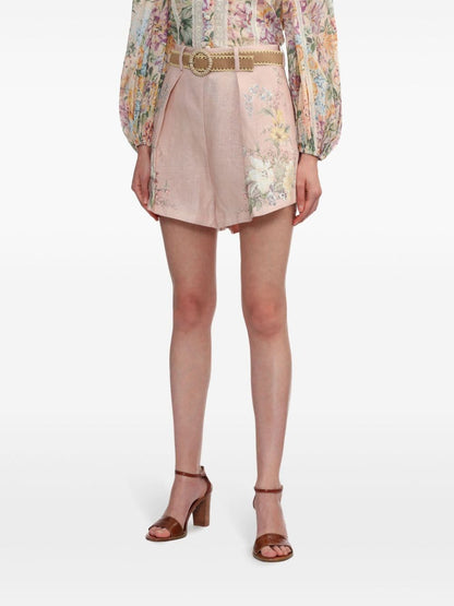 Floral print linen shorts