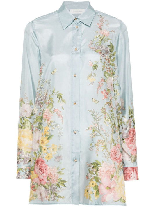 Floral print silk shirt