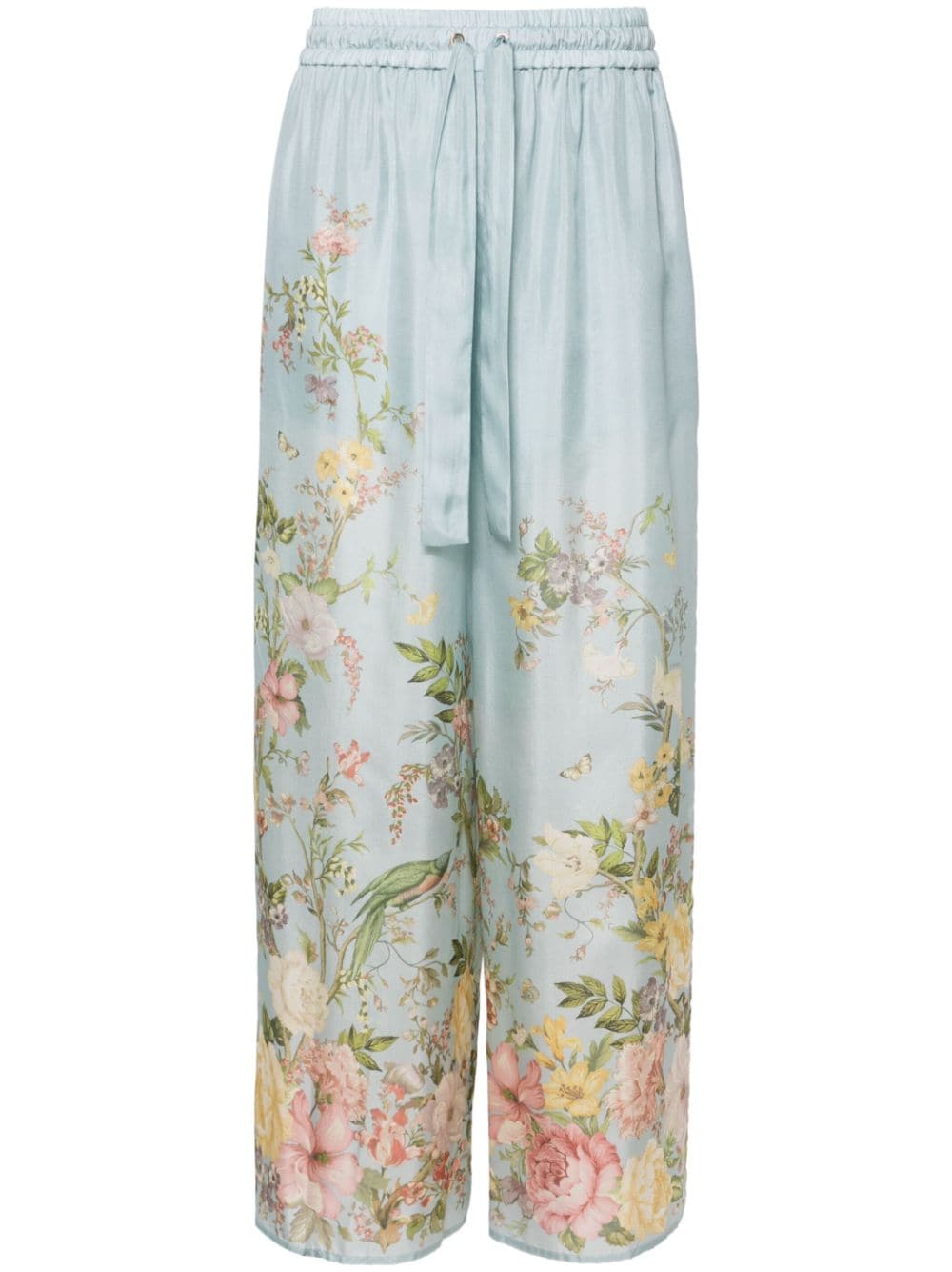 Floral print silk trousers