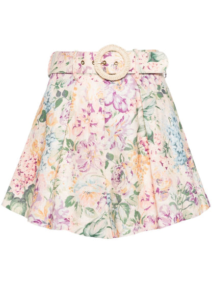 Floral print linen shorts