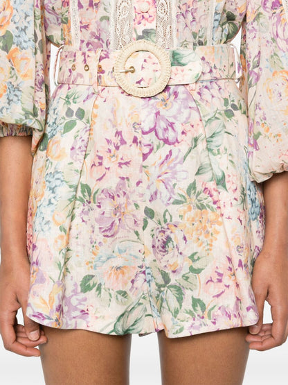 Floral print linen shorts