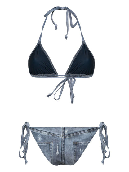 Denim print bikini set