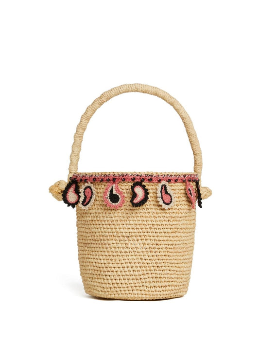 Paisley raffia bucket bag