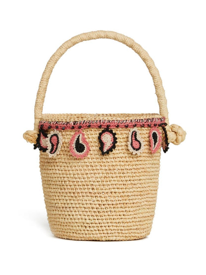 Paisley raffia bucket bag