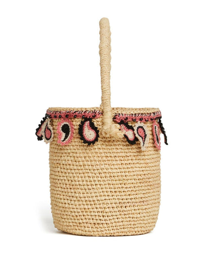 Paisley raffia bucket bag