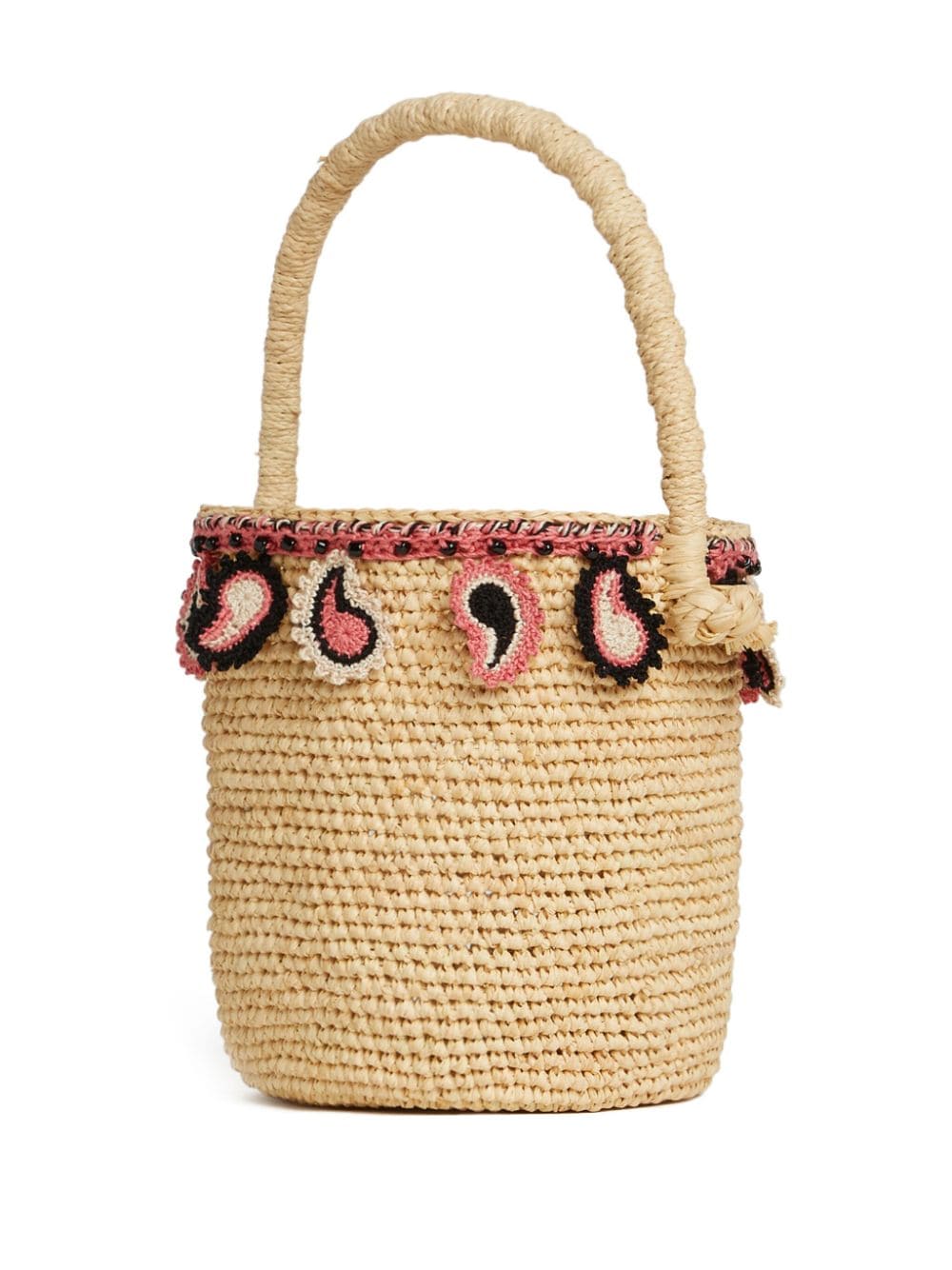 Paisley raffia bucket bag