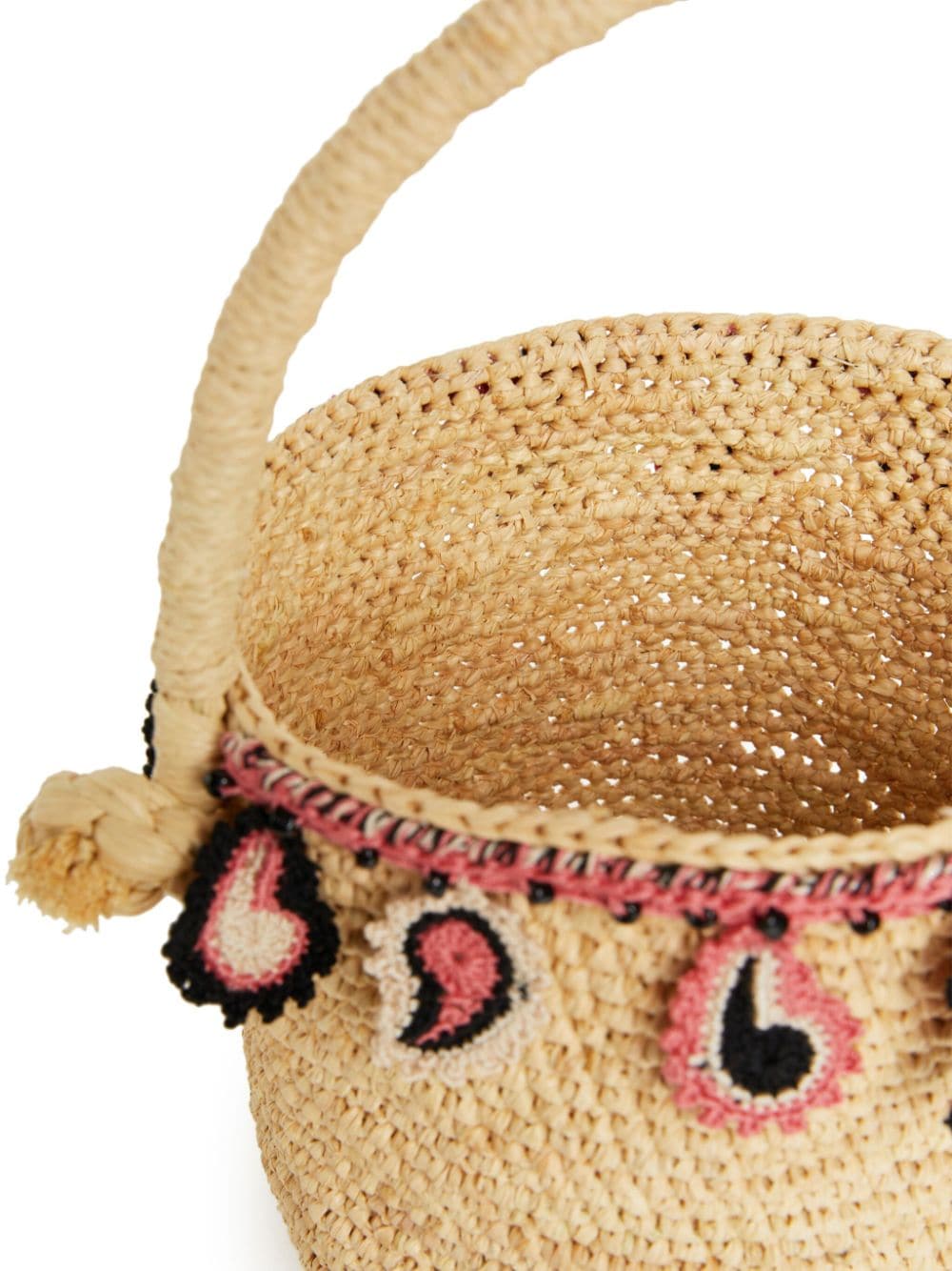 Paisley raffia bucket bag