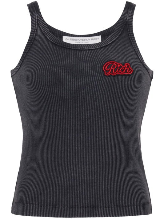 Logo ribbed cotton tank top