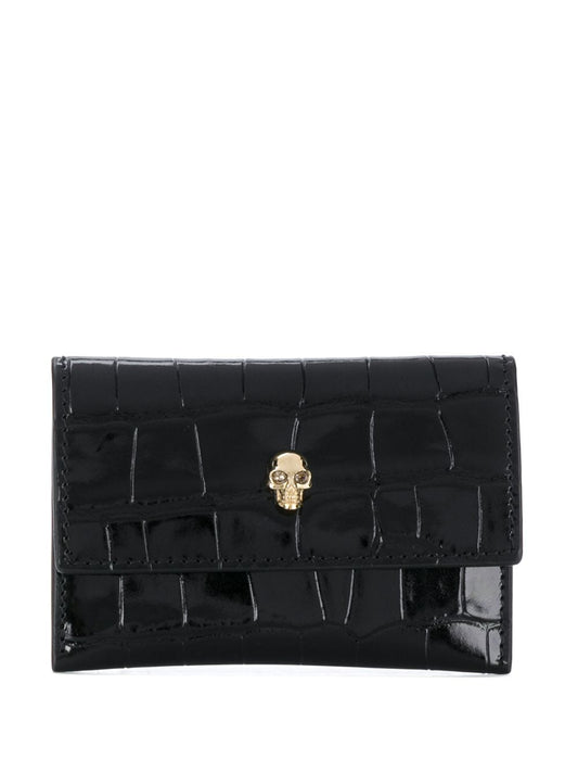 Skull embossed croc leather card holder