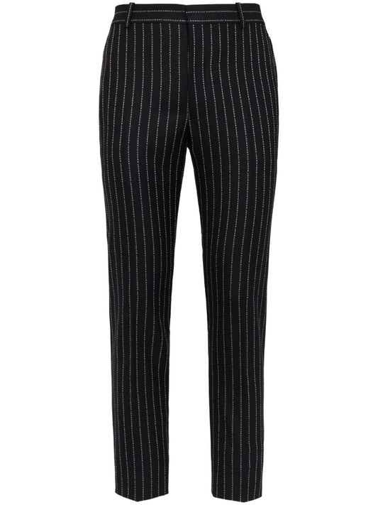 Straight leg pinstripe wool trousers