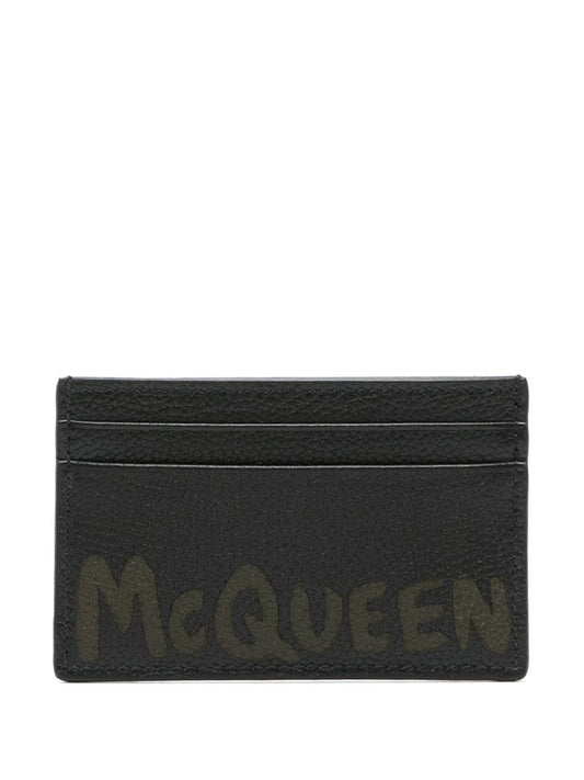 Logo leather credit card case