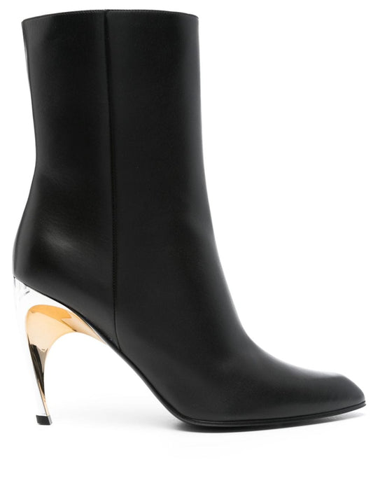 Leather heel ankle boots