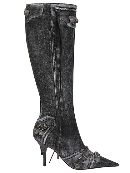 Le cagole denim print leather boots