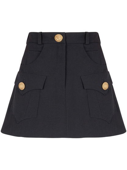 Buttoned wool mini skirt