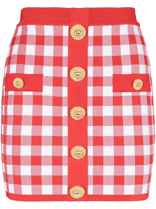 Vichy buttoned mini skirt