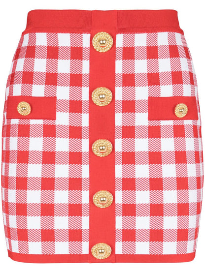 Vichy buttoned mini skirt